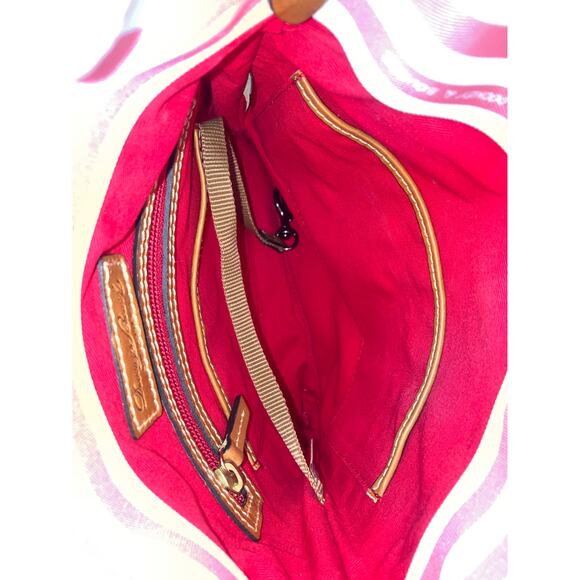 DOONEY & BOURKE PINK, WHITE STRIPED SMALL CANVAS CROSSBODY BAG - Picture 13 of 16